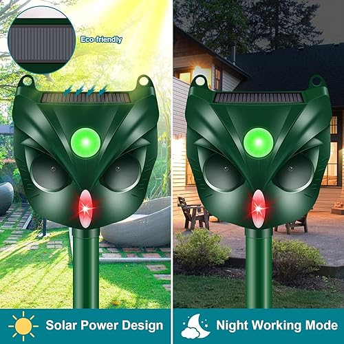 Miniatura 5 de Disuasorio ultrasónico para gatos, dispositivo disuasorio con energía solar de 5 modos para exteriores, con sensor de movimiento y luz intermitente,