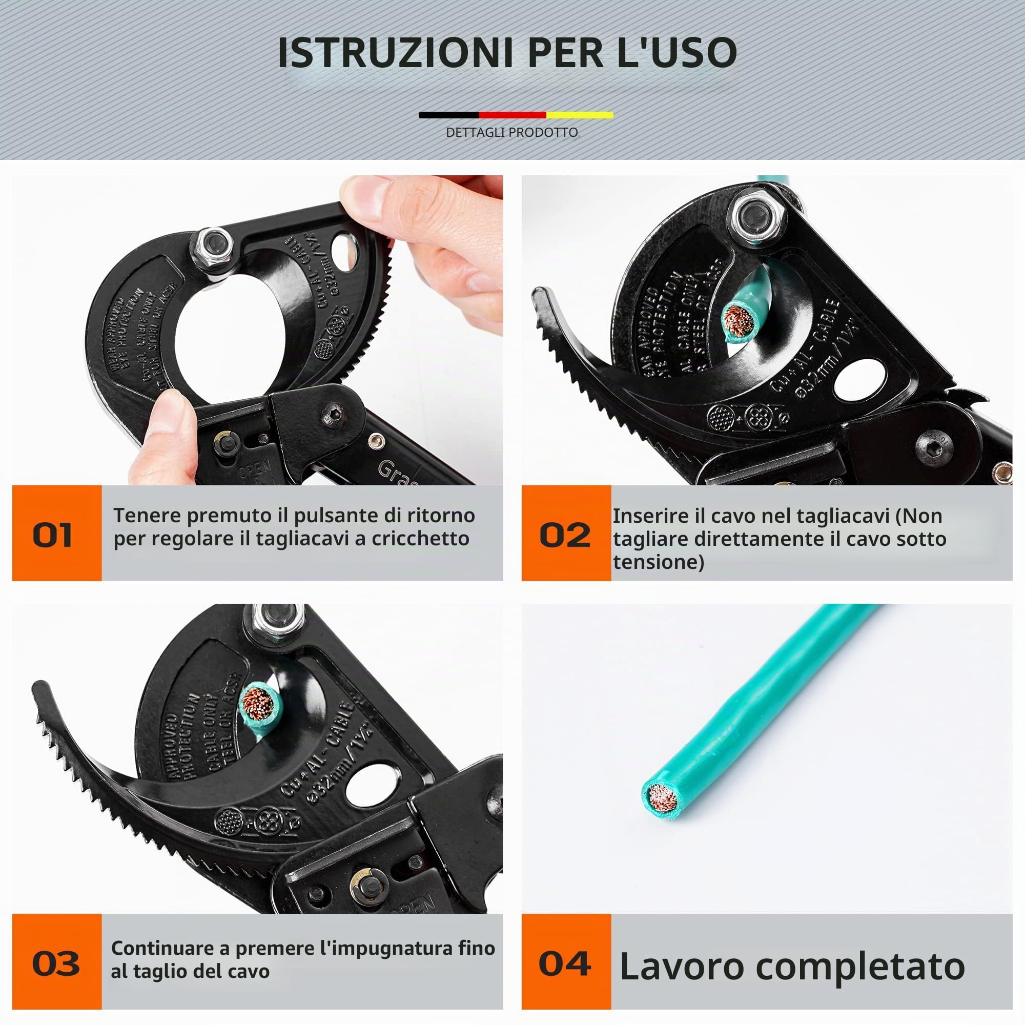 Idong Tagliacavi a Cricchetto HS325A, Robusto Tagliacavi in Alluminio Resistente per Cavi in Rame, Tagliafili per Uso Pesante Fino a 240 mm²