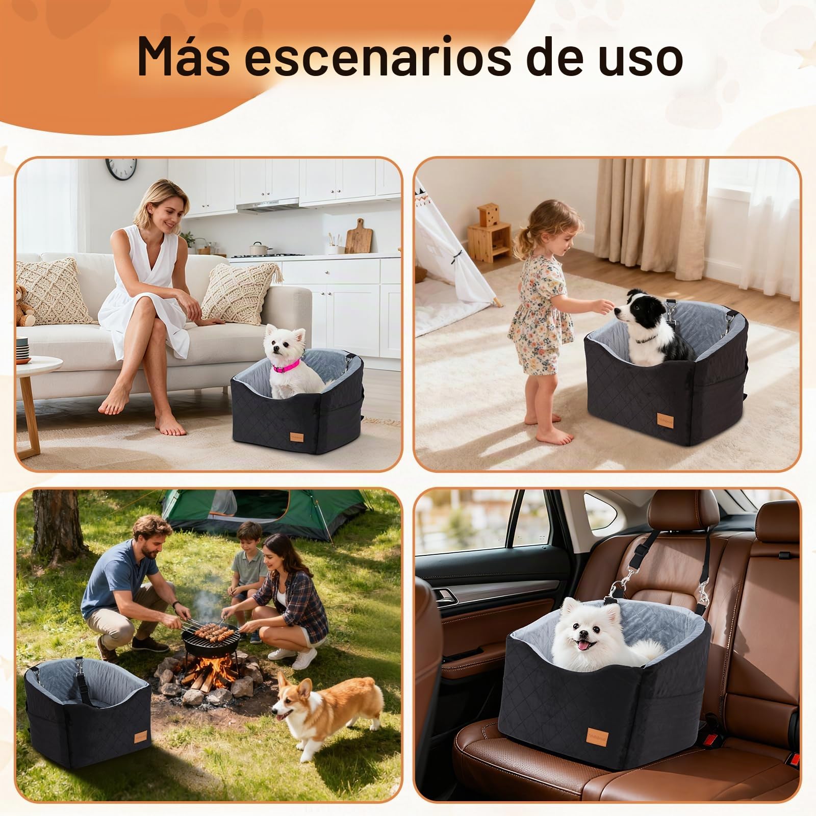 Asiento de Coche para Perros medianos de Menos de 13,6 kg, cómodo Asiento de Coche para Cachorro con 2 Correas de Seguridad clipsables, Base Antideslizante para Viajar para Mascotas, Completamente
