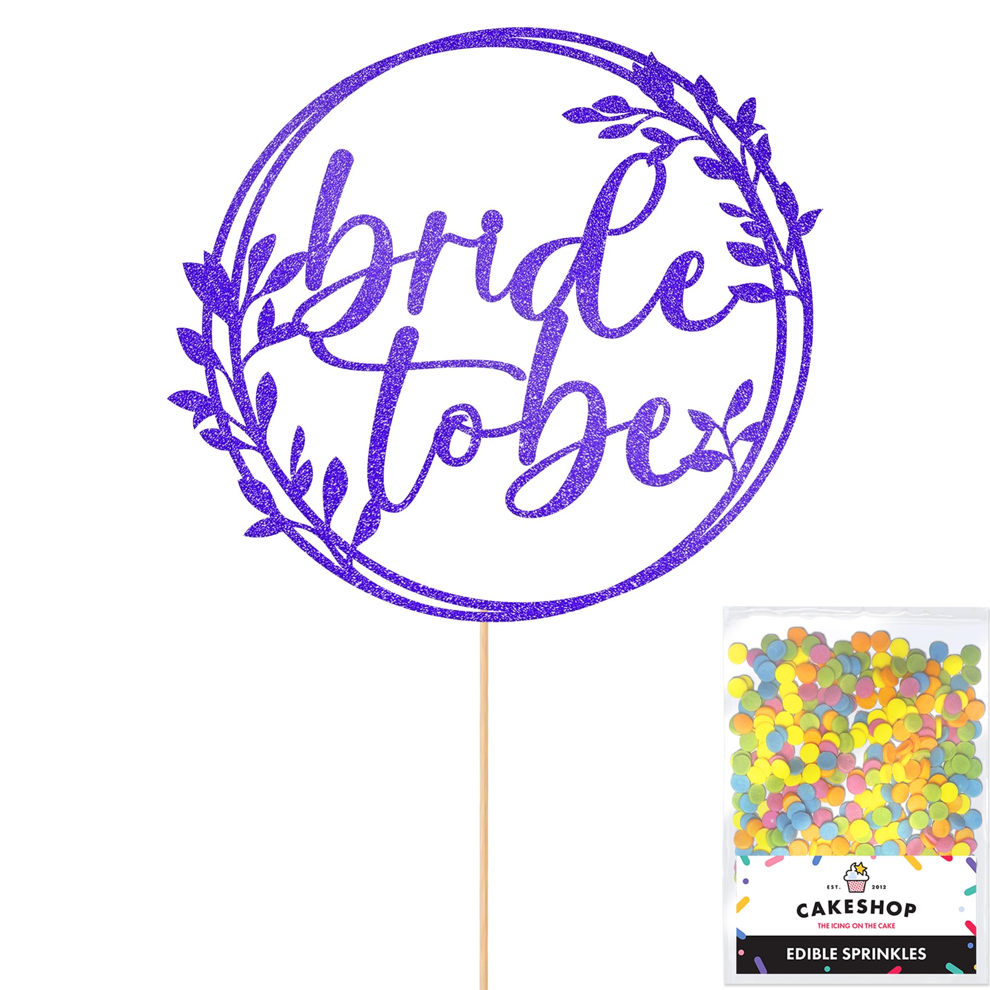 Cakeshop Bride To Be Glitter Cake Topper With Sprinkles - Bright Blue Custom Colour - Double-Sided Glitter Card Cake Decoration - Perfect For Hen Parties - Toppers for Cakes โ image 1
