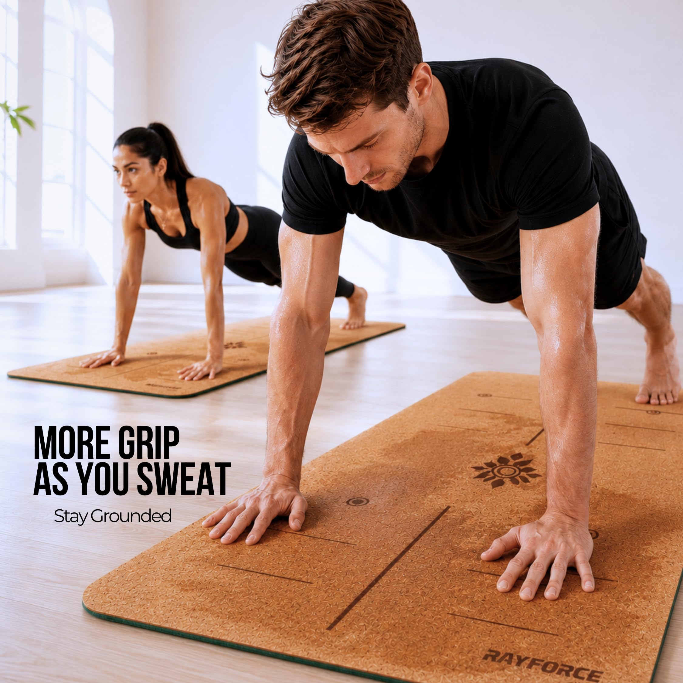 Hochwertige Yogamatte aus Kork (6 mm) und Tragegurt – dicke Matte mit Ausrichtungsmarkierungen, rutschfest, super Grip, leicht, umweltfreundlich und natürlich