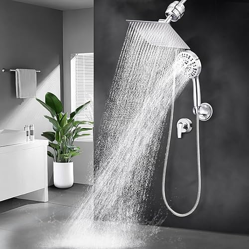 Miniatura 6 de Cabezal de ducha de doble filtro de 10 pulgadas con rociador de mano de 20 etapas de filtro de agua desviador de manguera de 79 pulgadas,