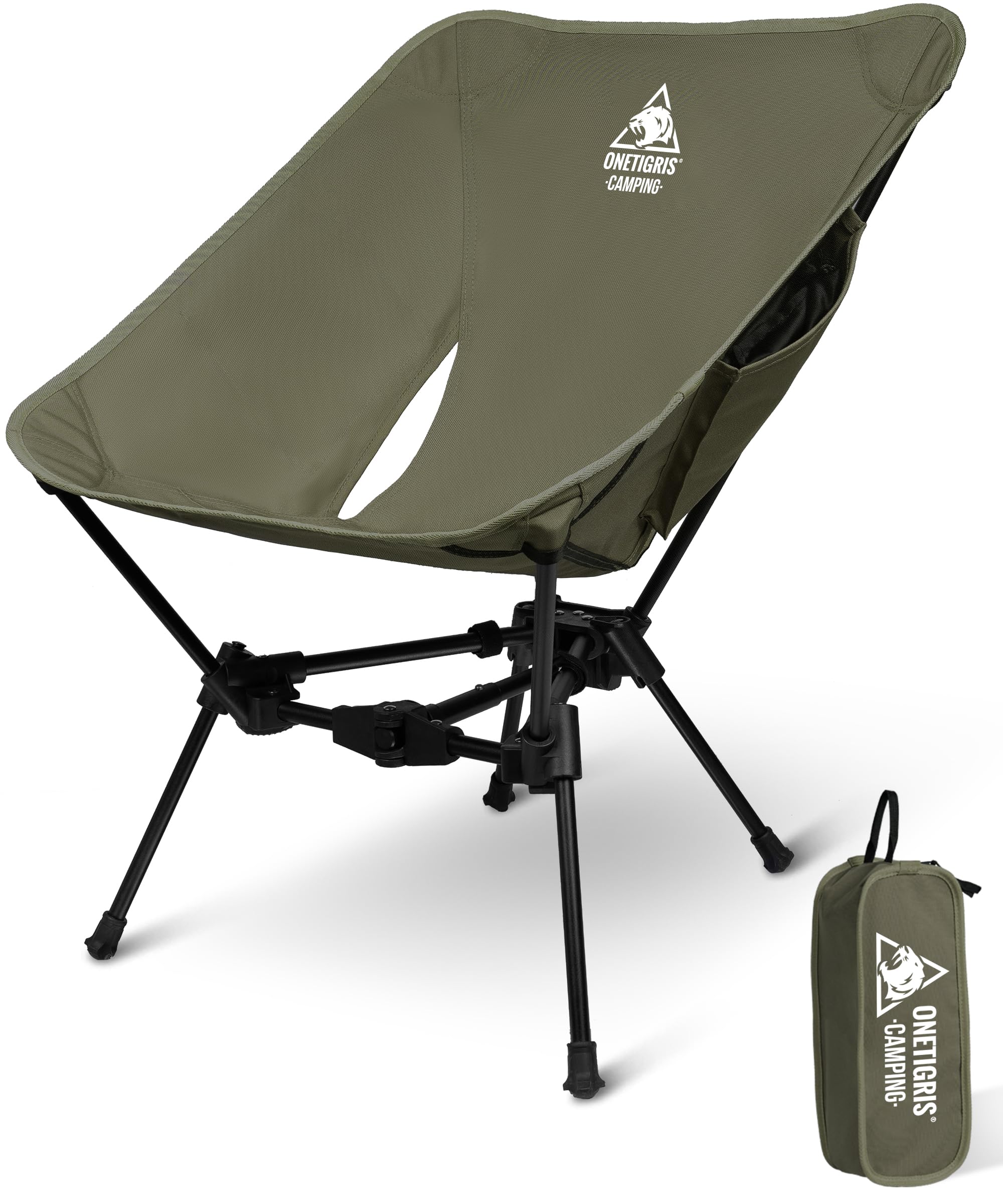 OneTigris TIGERBLADE Campingstuhl faltbar 150 kg, Klappstuhl Camping leicht Dreiecksrahmen, Faltstuhl Ultraleicht, mit 2 Seitentaschen für Outdoor, Wandern