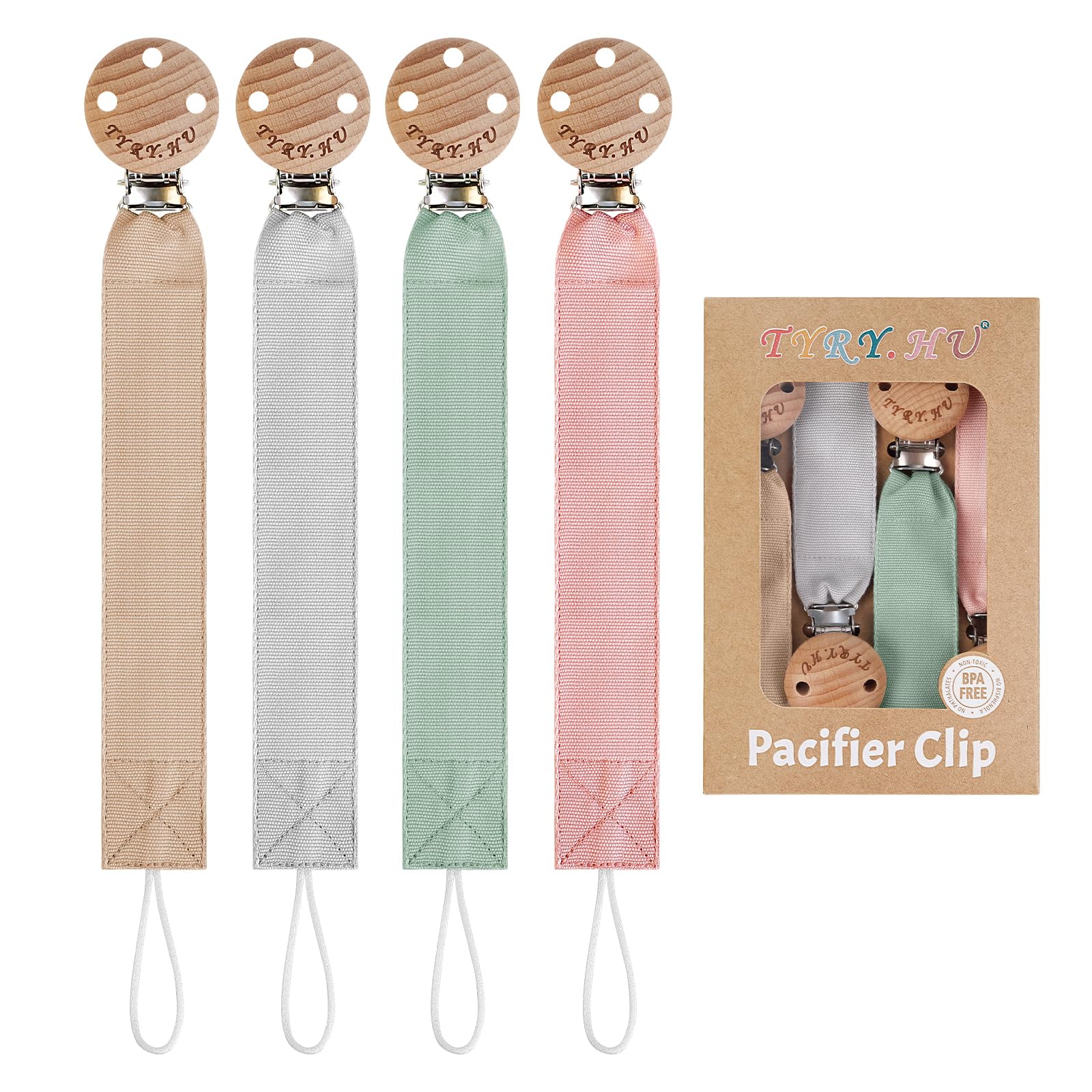TYRY.HU Catenella Portaciuccio Tessuto Morbido Catenella Ciuccio Fatto a Mano Succhietto Porta Clip di Legno Cotone Bambini Ragazzi Massaggiagengive Clip Baby Regalo,4 Pezzi