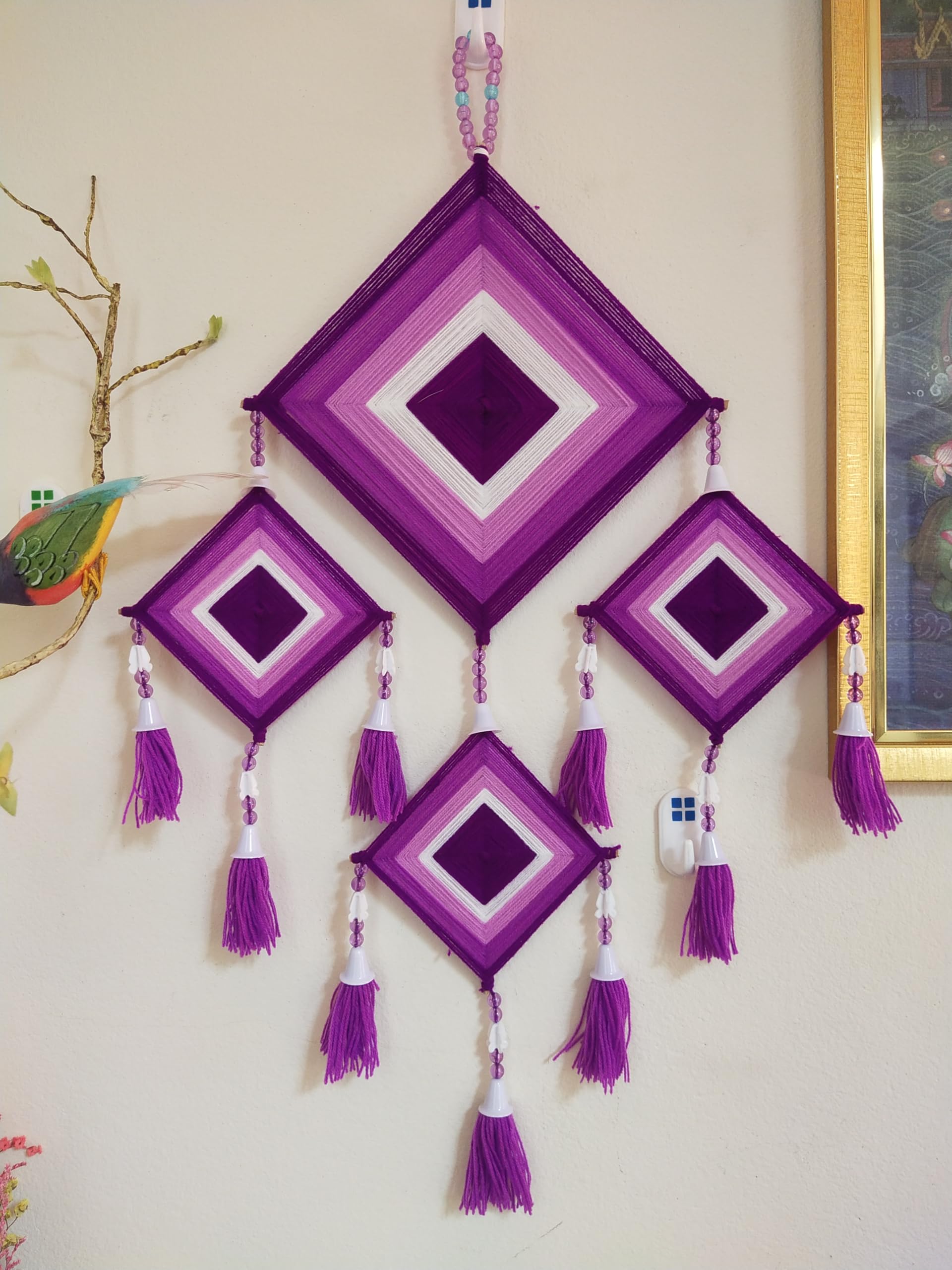 Moose546 Decorative Dreamcatcher Purple Tung Hanging Square Ornaments with Beads 15