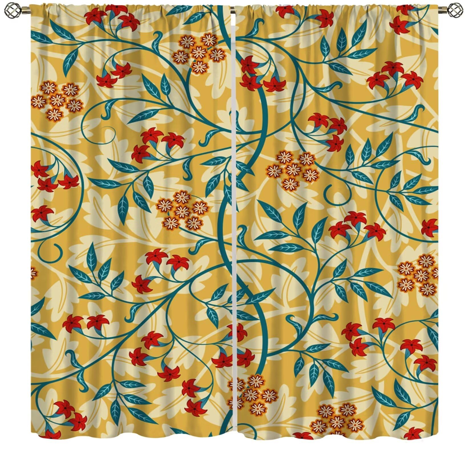 Rideaux floraux bohème chic pour salon et chambre motif oiseaux vintage vert