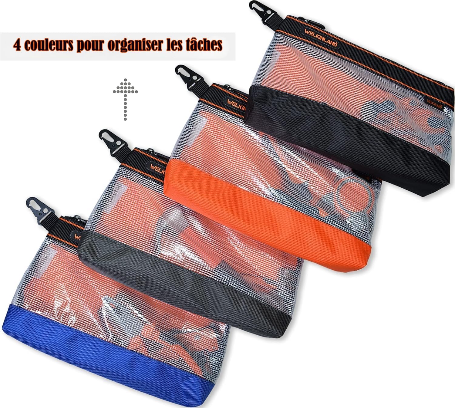Lot de 4 pochettes transparentes à fermeture éclair de 33 cm, petit sac à outils, mini sac à outils