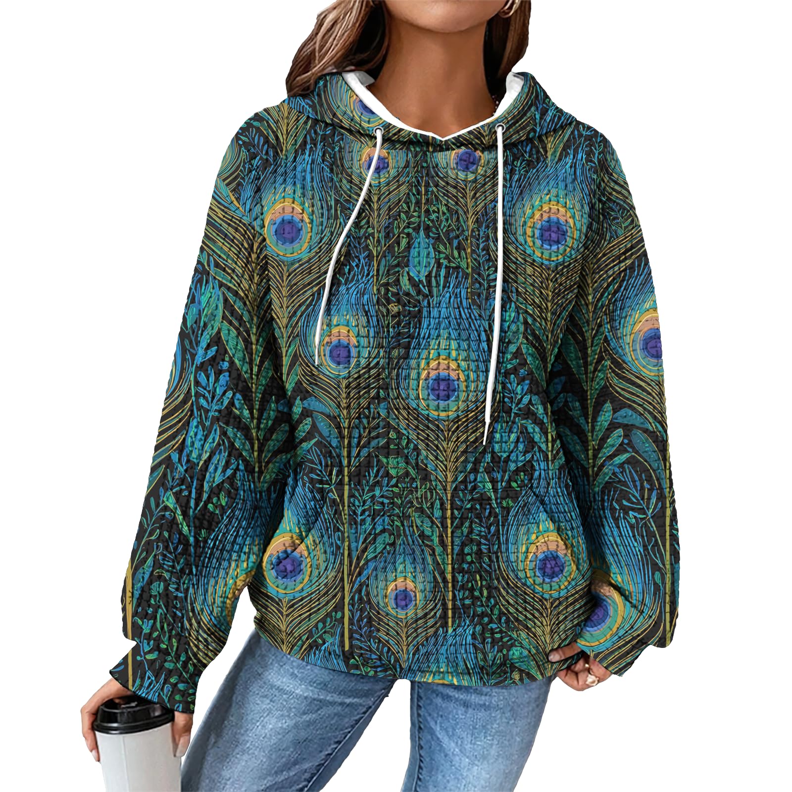 Womens Hooded Sweatshirt Casual Oversized Waffle Knit Hoodie With Pocket Drawstring Long Sleeve Fashion Qutfits