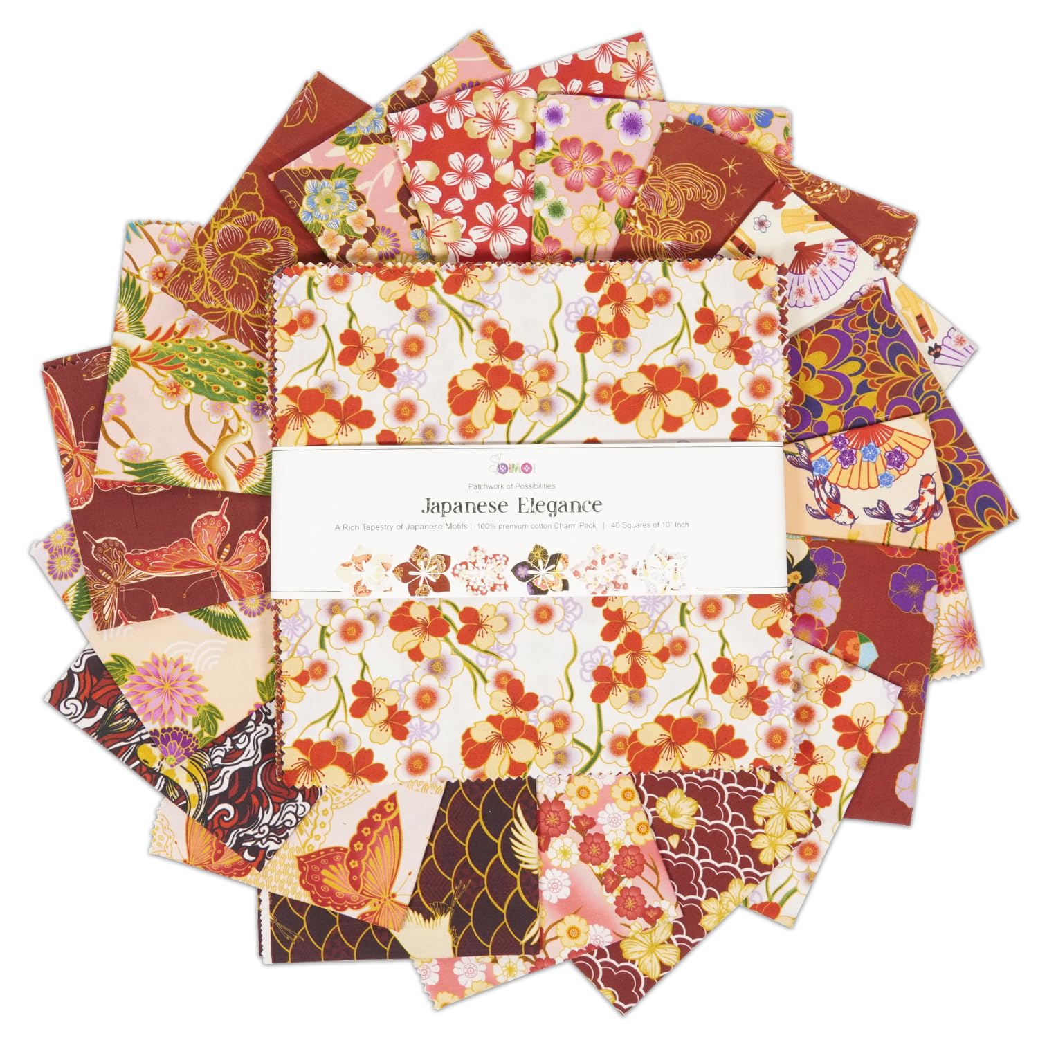 Soimoi 40Pcs 10" x 10" DIY Cotton Fabric Squares, 10" Layer Cake Squares Patchwork, Pre-Cut Quilt Charm Pack