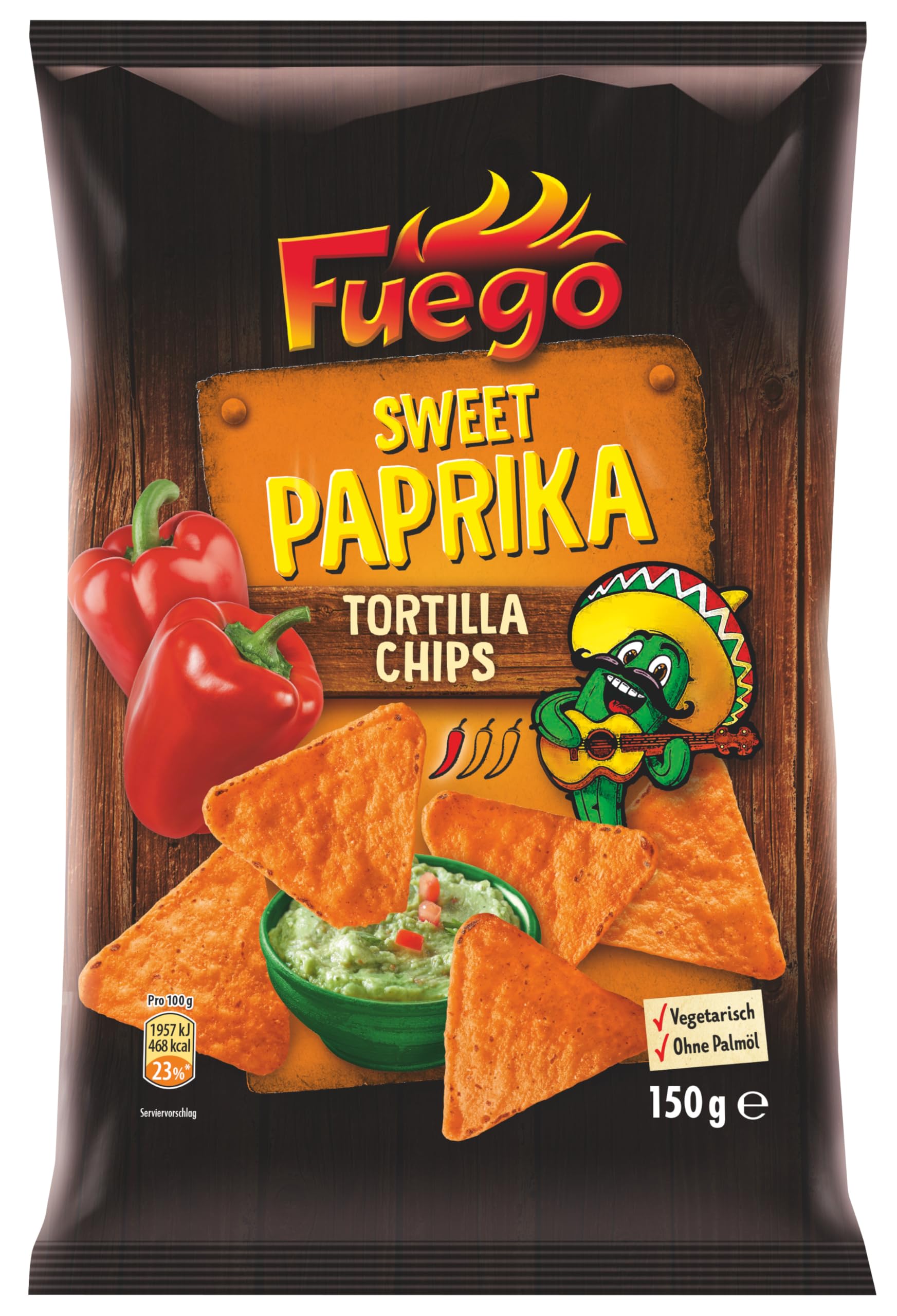 Fuego - Tortilla Chips Sweet Paprika | Mexikanische Tortillachips mit würzig-süßem Paprikageschmack | Knuspriger Snack aus Maismehl | 150 g im Beutel