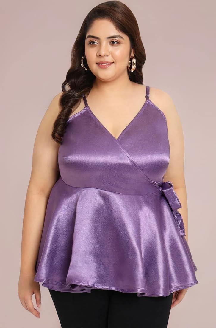 wild U Women Plus Size Top | Peplum | Satin | Sleeveless with
