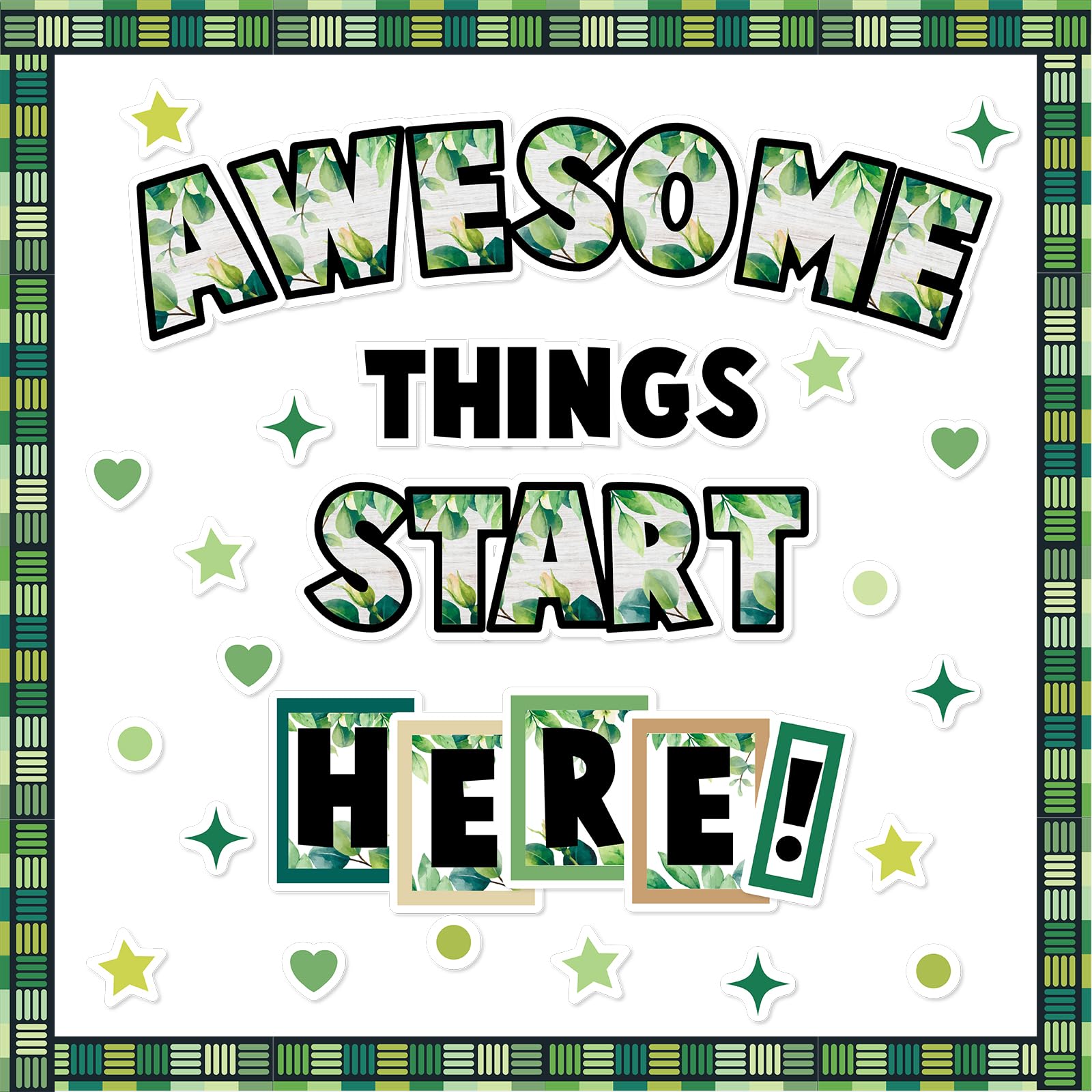 gisgfim Classroom Bulletin Board Decoration Set Eucalyptus Welcome Back Wall Door Decor Greenery Classroom Decorations for Kindergarten Preschool