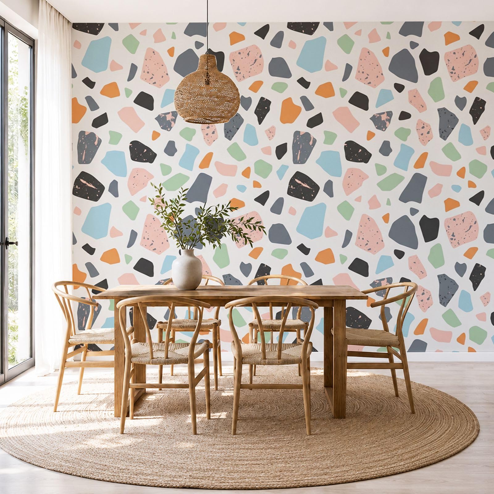Papier peint panoramique grand format terrazzo au design gravier tacheté