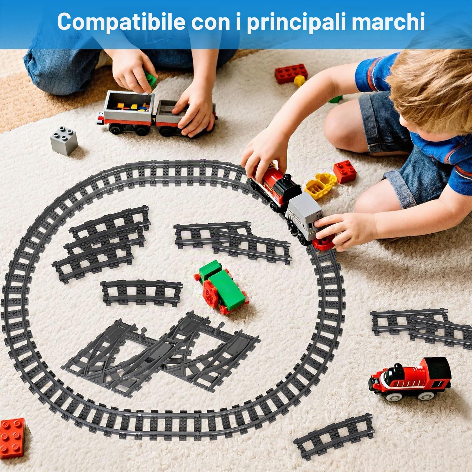City Set di Binari, 54 pezzi City Binari, Inclusi Binari Trasversali, Binari Dritti, Binari Curvi, Accessori per Treno da Città, Idee Regalo per Ragazzi, Ragazze e Bambini