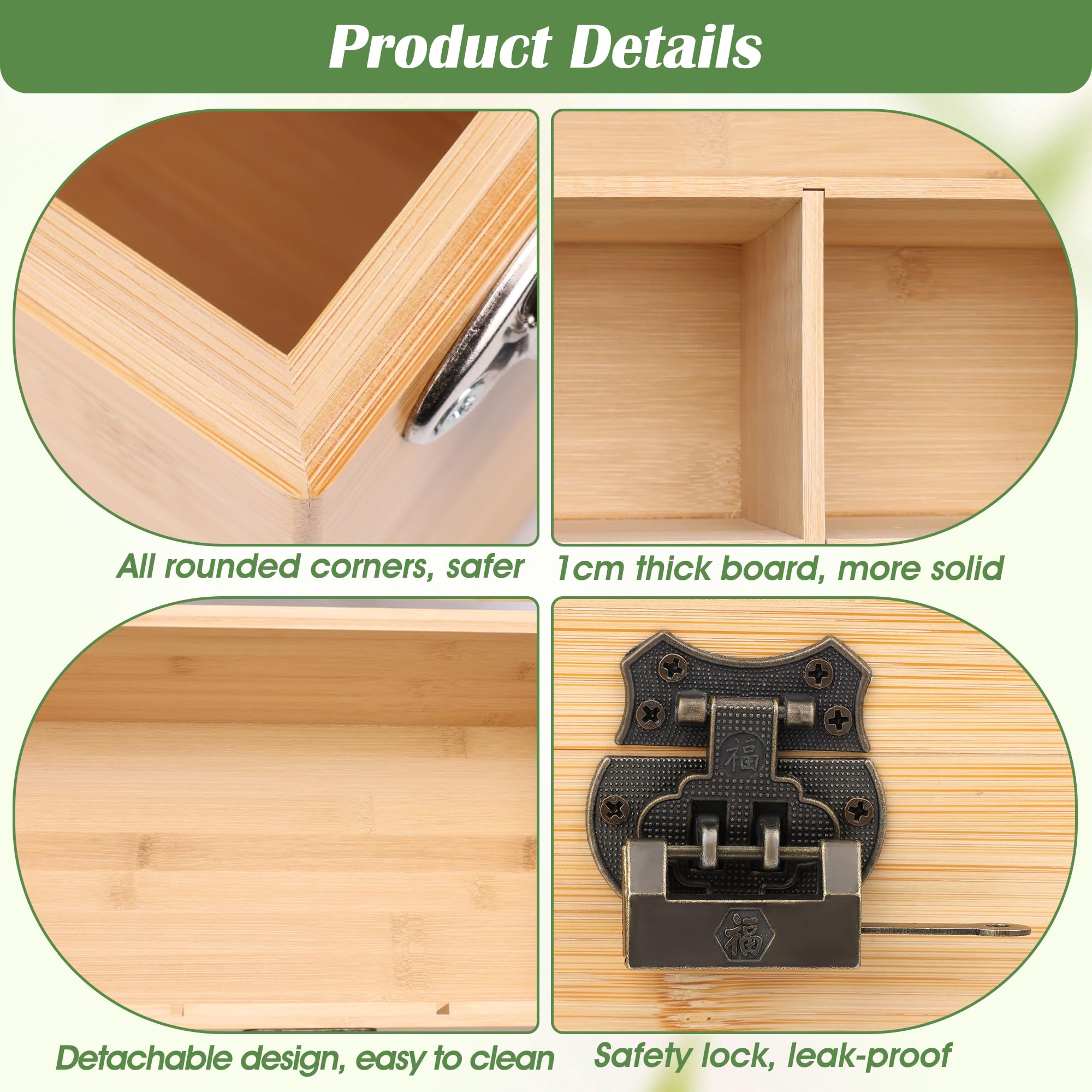 Luxiv Boîte d'économie de graines de bambou, boîte de rangement de graines en bois avec couvercle, bac à graines de jardin en bois avec serrure, 3 poignées, 30 sacs à semences, 30 étiquettes pour