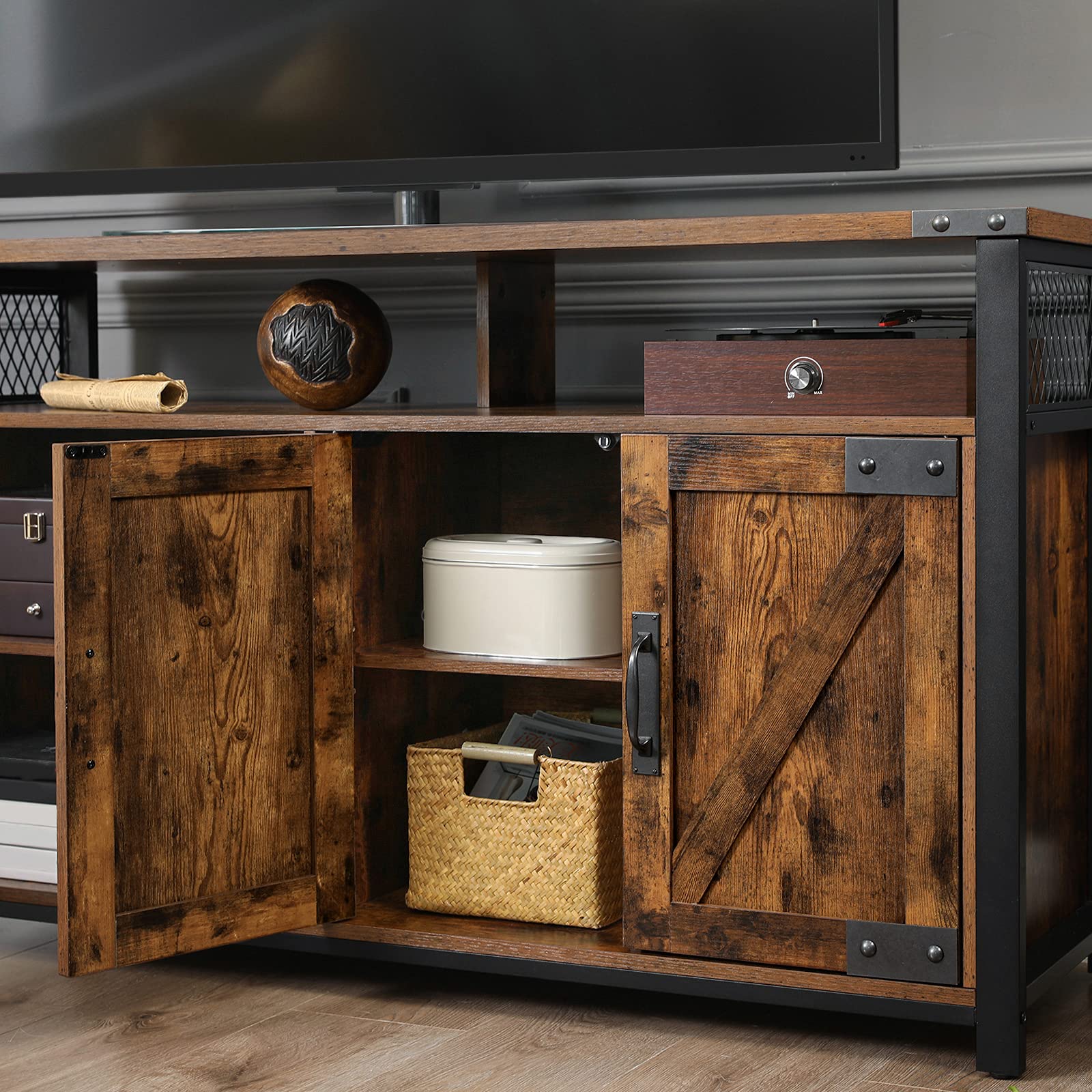 VASAGLE TV Stand for 55Inch TV with Barn Doors, Entertainment Center and TV Console, TV