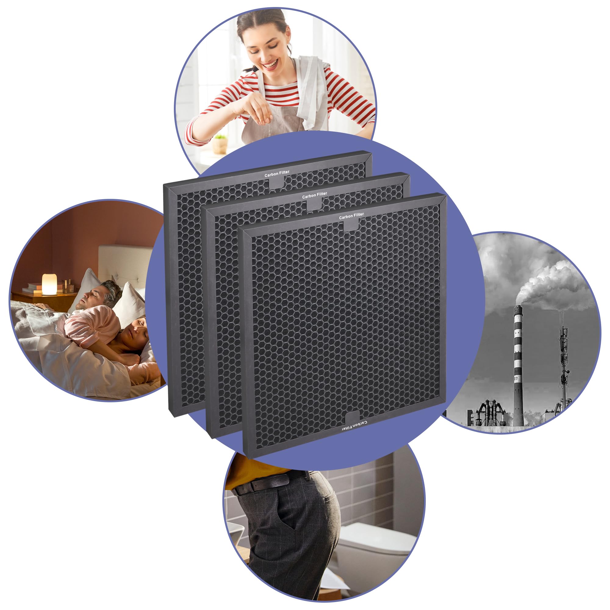 Filtros de carbón activo Popurure Air Scrubber compatibles con purificadores de aire BlueDri, VEVOR y Dri-Eaz, para Drieaz HEPA500 de 40,6 x 40,6 x 2,5 cm (paquete de 3)