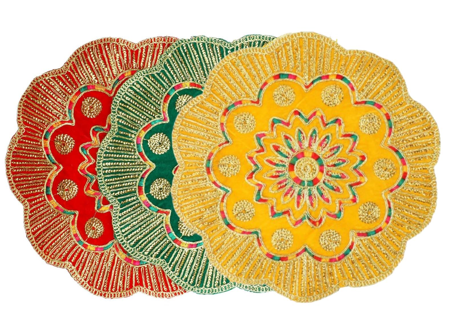 Tapis Aasan de cérémonie en velours rouge orné de séquences brillantes