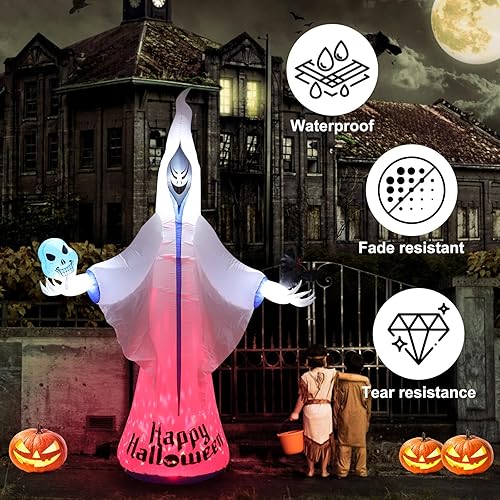 Miniatura 3 de Decoraciones inflables de fantasma blanco de Halloween de 9 pies, decoraciones inflables de Halloween al aire libre con luces LED, patio inflable de