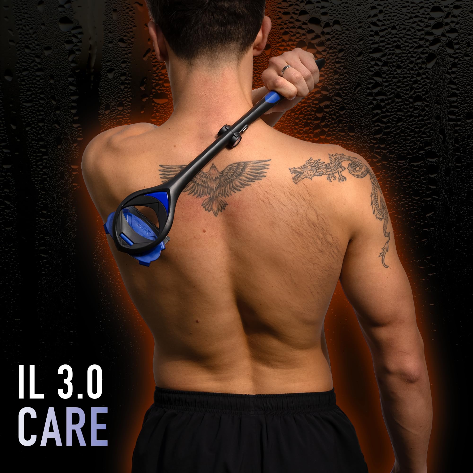 BakBlade 3.0 Stealth Back Shaver Kit completo per la cura della schiena – Manico da 23" – Include applicatore per lozione e 3 ricariche di lame extra – Rasatura indolore per uomini