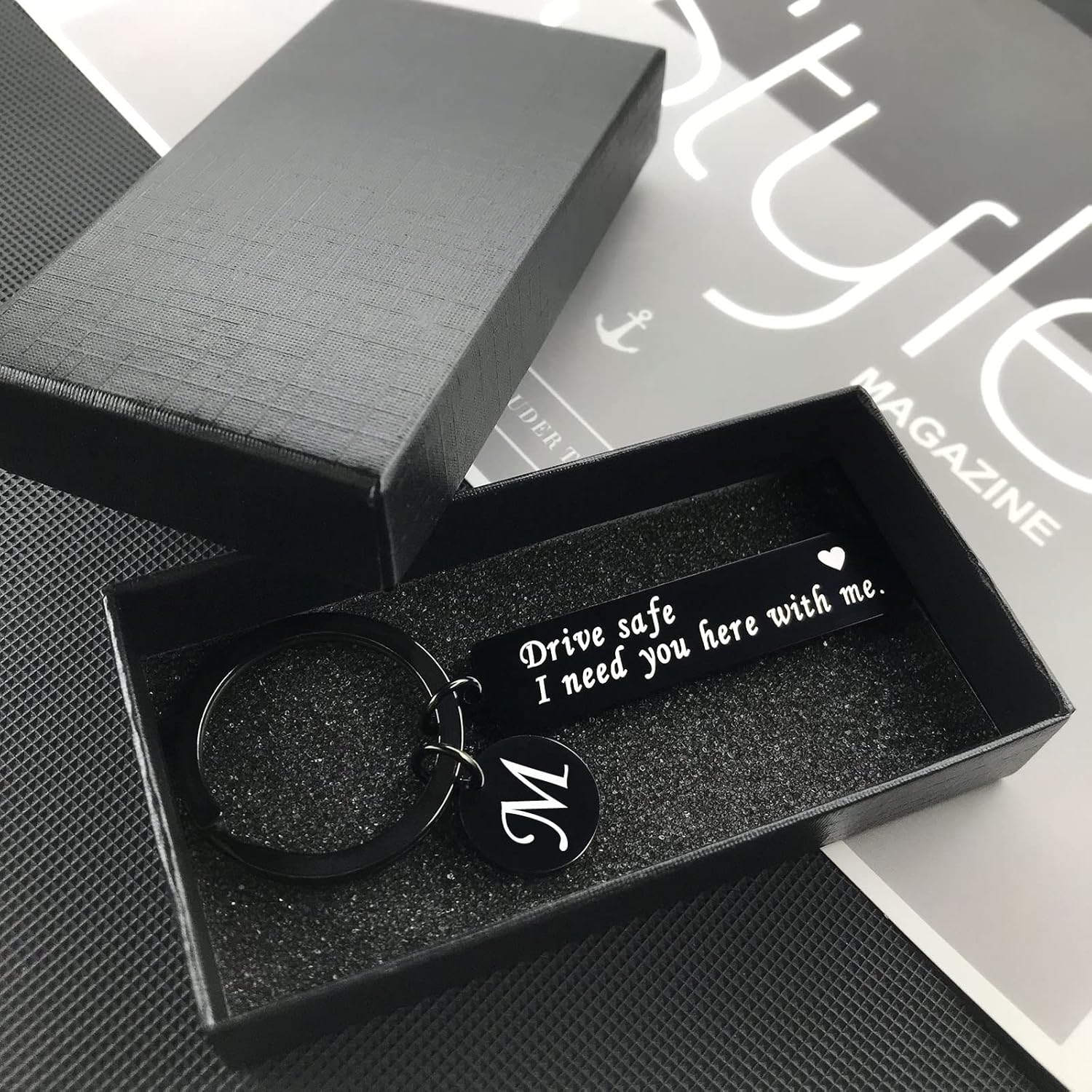 CINDYHE Drive Safe Keychain Gift for Boyfriend Valentines day I Love You Gifts for Him I Need You Here 26 Initial Letter - Image 6