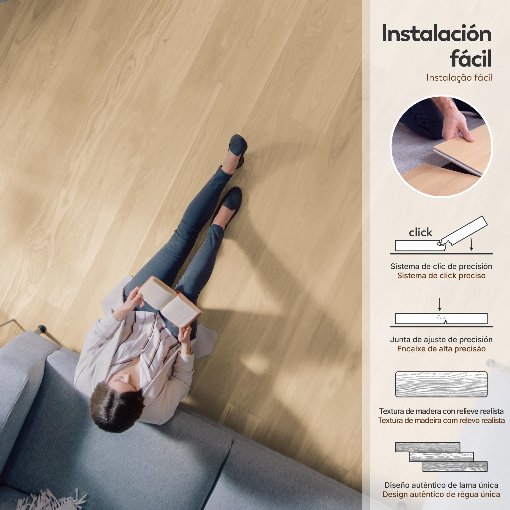 ORIGIN Pavimento SPC Roble Claro 6,5 mm, 2 packs 3,02 m²