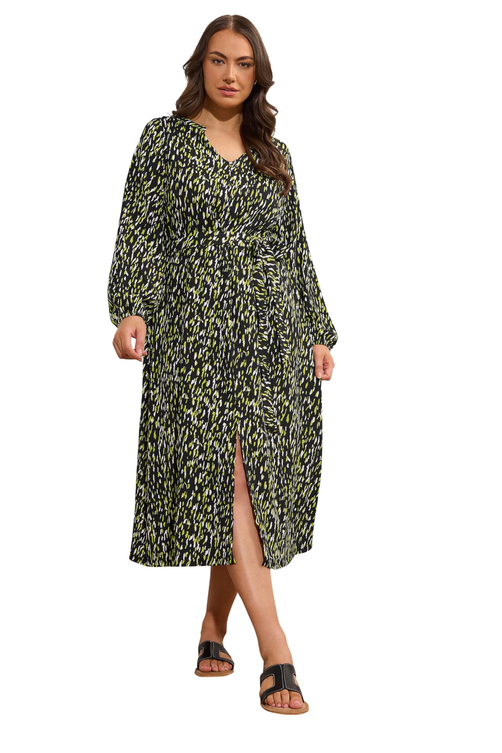 Evans Women's Black Curve Abstract Print Split Front Dress - Plus Size Curve