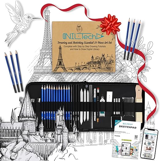 NIL TECH 37-Piece Premium Shading Pencils for Drawing, Include Exclusive Tutorials and Sketch Pad – Perfect as Birthday, Holiday Gifts, or Artist Gifts Ideal for Detailed Sketches, Fine Shading