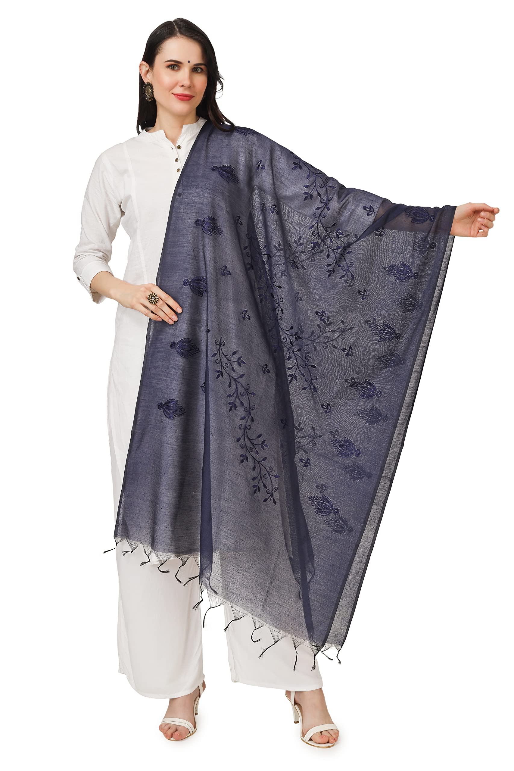 a r silk Women's Dark Blue Cotton Embroidered Dupatta(ARS0772)-picture-35