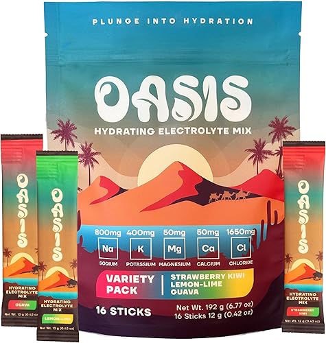 Miniatura 1 de Oasis - Polvo de electrolitos  Sin azúcar, cero calorías, paquetes de hidratación de sabor natural para entrenamiento o salir  Solución de polvo de