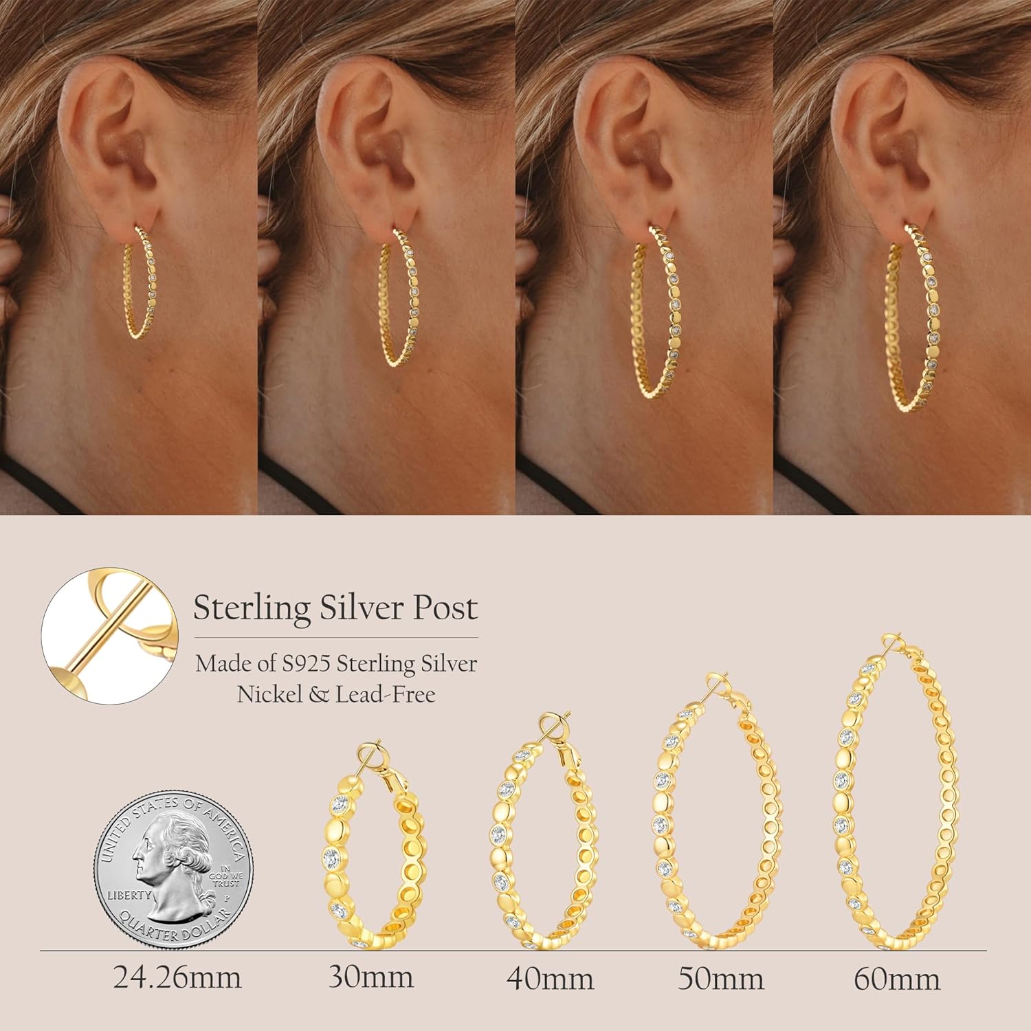 14K Gold/925 Sterling Silver Hoop Earrings for Women - Hypoallergenic Trendy Thick Large Hoops with Gift Box, Lightweight Cubic Zirconia Earrings for Women - Image 5