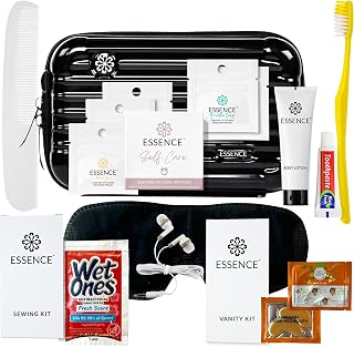 Essence Travel Amenity Kit - Compact Wellness Organizer with 5 Nasal Diffusers + 9 Traveler Comfort Essentials for Flights, Hotels & Adventures - Wearable Aromatherapy Self-Care On the Go