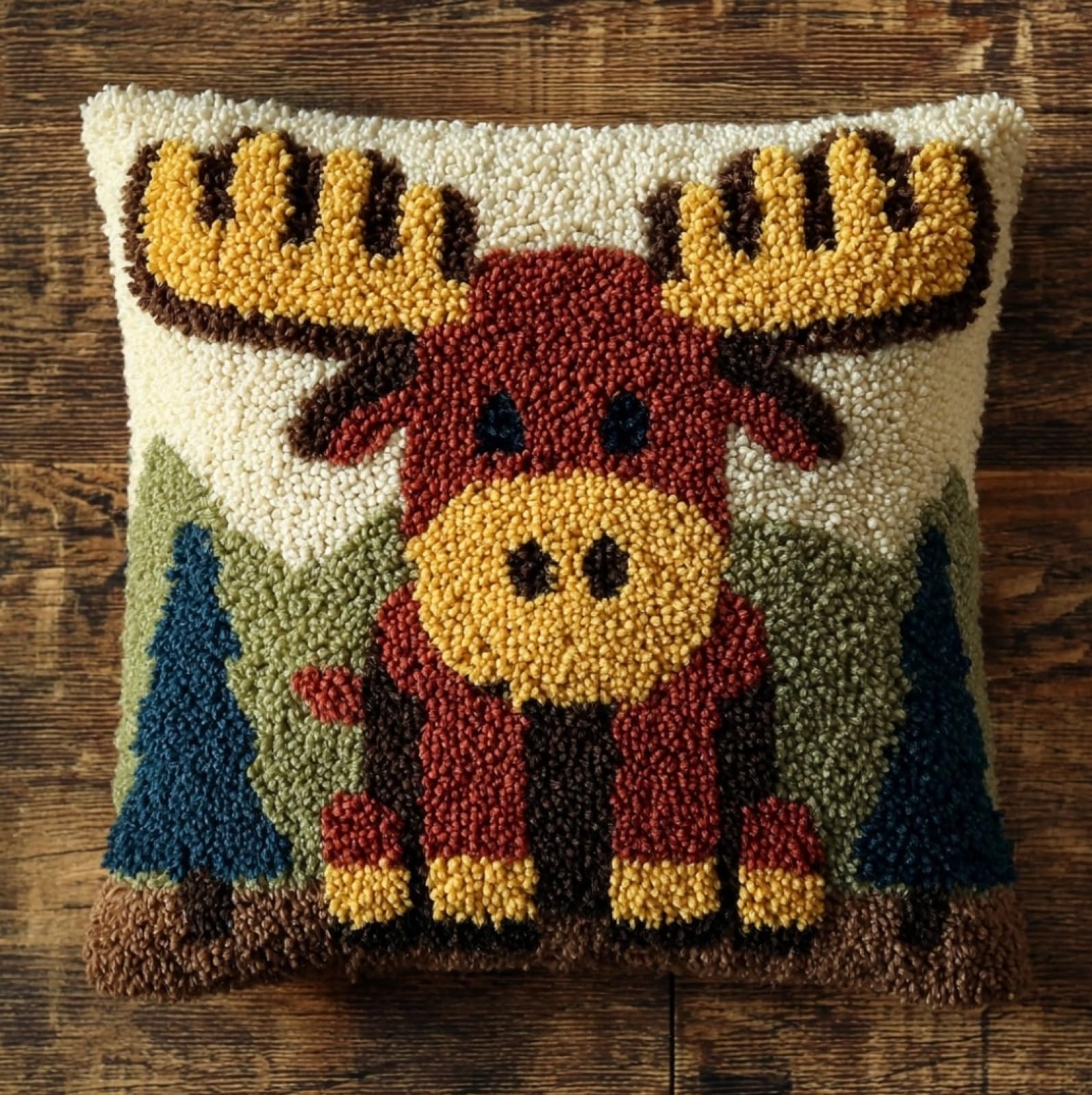WallustrioaW Latch Hook Cushion Kit 43x43cm,Moose