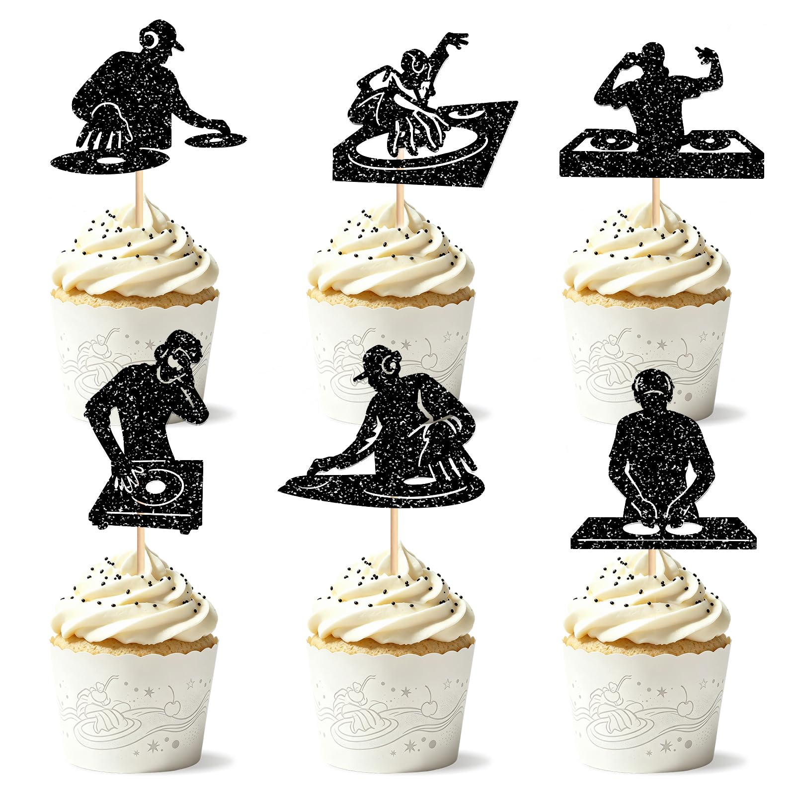 Music Turntable Cupcake Toppers Hip‑Hop Cupcake Picks for DJ‑Inspired Party Music Enthusiast Birthday Adult Celebration Night‑Time Social Gathering Supplies‑24 Pcs