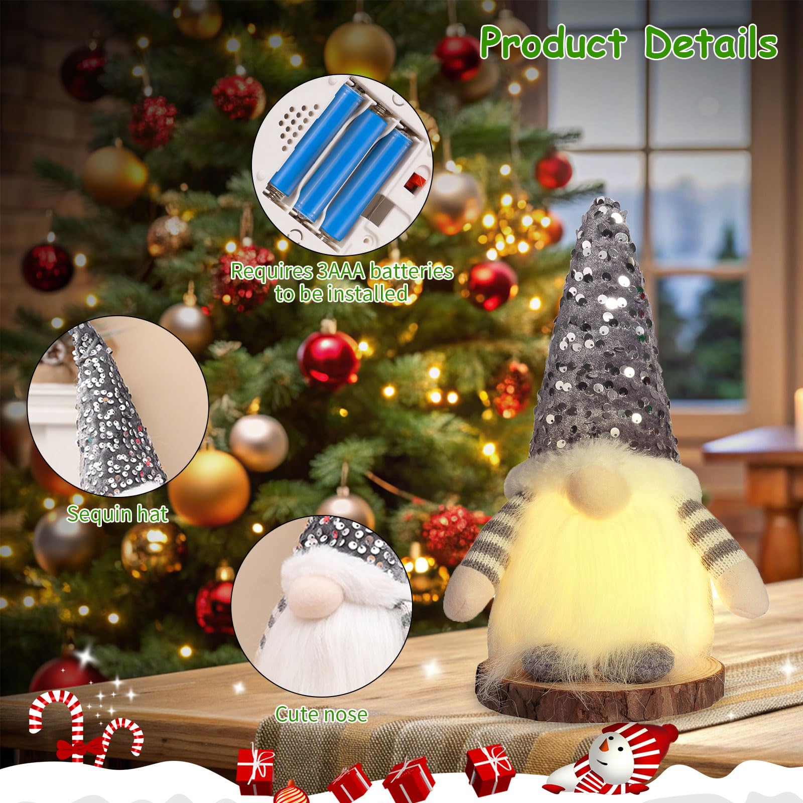 3 PCS Natale Gnomo Bambola con LED Gnomi di Natale Illuminata di Peluche Bambole Senza Volto Mensola da Tavolo di Puntelli per Foto Ornamento,Babbo Decorazioni Natalizia per La Casa Regali di Natale