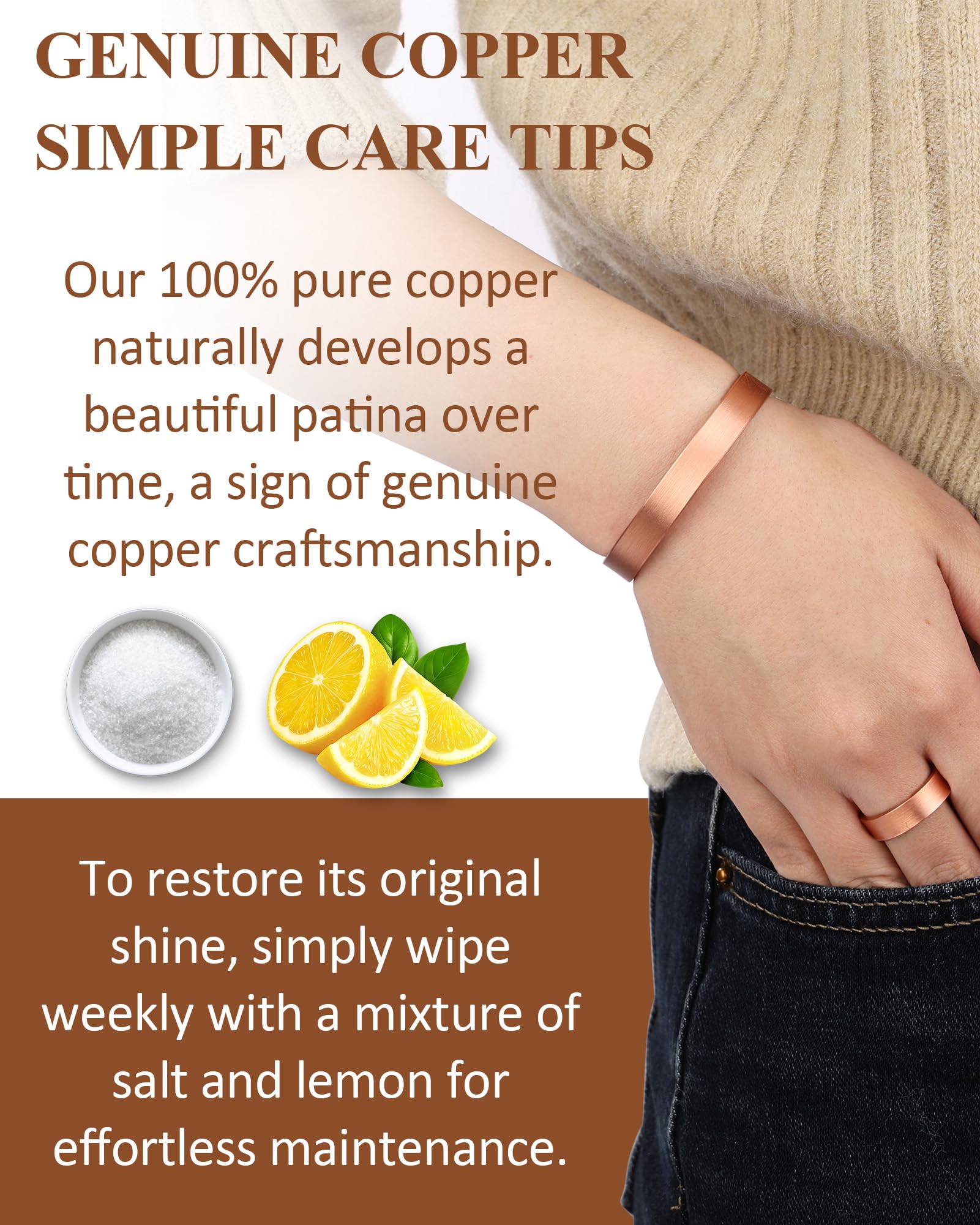 BioMag Pure Copper Bracelet and Ring Set – Copper Bracelet for Men & Women – 100% Solid, Raw & Uncoated Handmade Hammered Tibetan Cuff Bangle