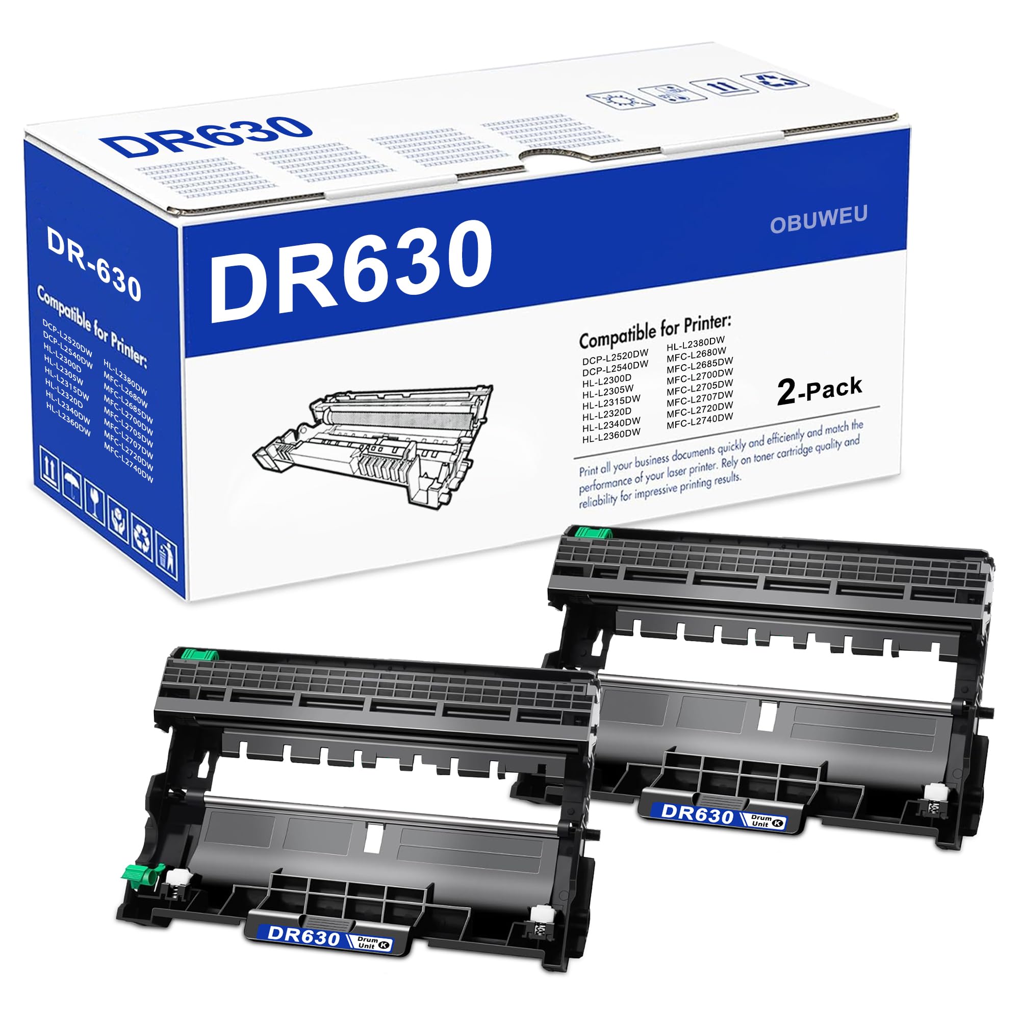 DR630 Drum Unit 2-Pack For Brother Printers – Compatible With HL-L2300D, MFC-L2700DW, DCP-L2520DW & More