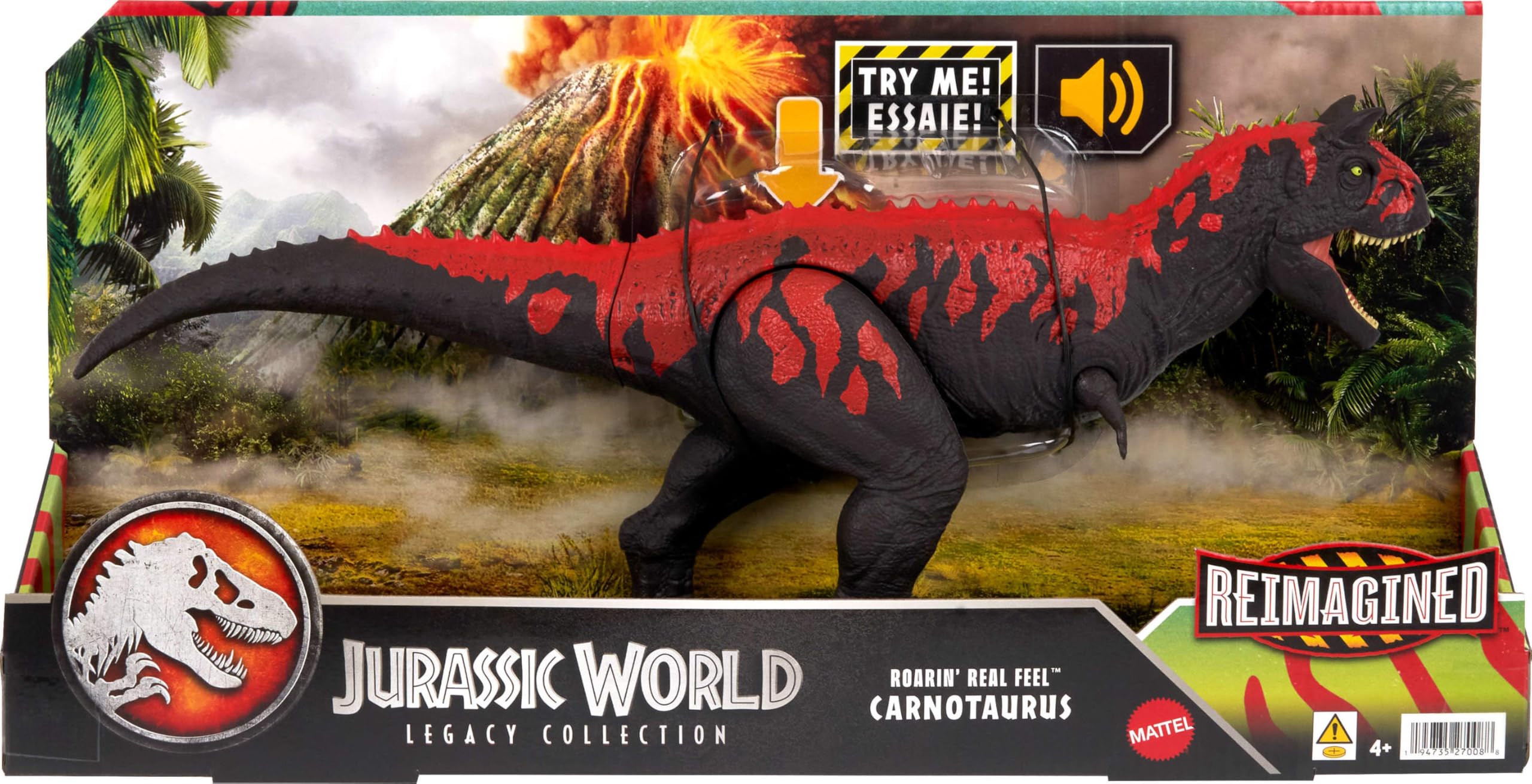Mattel Jurassic World - Dinosauro giocattolo Legacy Collection Reimagined Carnotaurus Roarin' Real Feel per bambini dai 4 anni in poi
