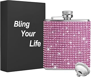 Bling Flask for Women- Diamond Hip Flasks, Glitter Stainless Steel Leakproof Hip Flasks for Whiskey,Bling Rhinestone Hip Flask for Liquor,Cute Flasks for liquor for women(6oz, Pink)