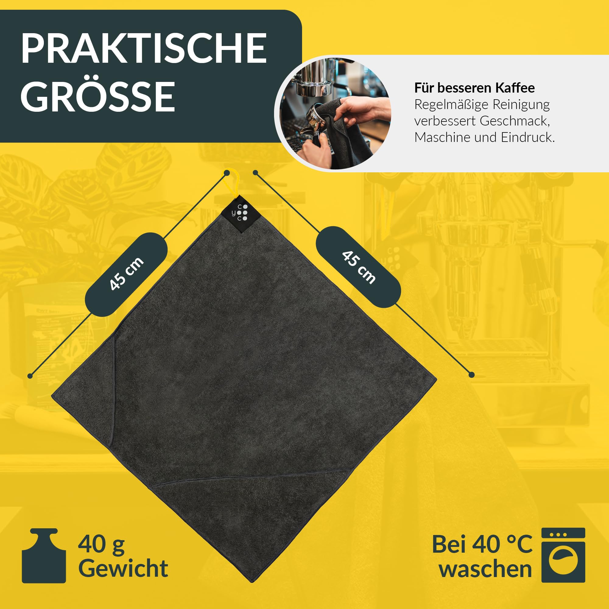 COYOOCO Barista Zubehör Set 3-teilig – Siebträger Zubehör zur Reinigung: Brühgruppenbürste 58mm, veganer Barista Pinsel & Barista Tuch 3in1 – Barista Set & Geschenk für Kaffeeliebhaber