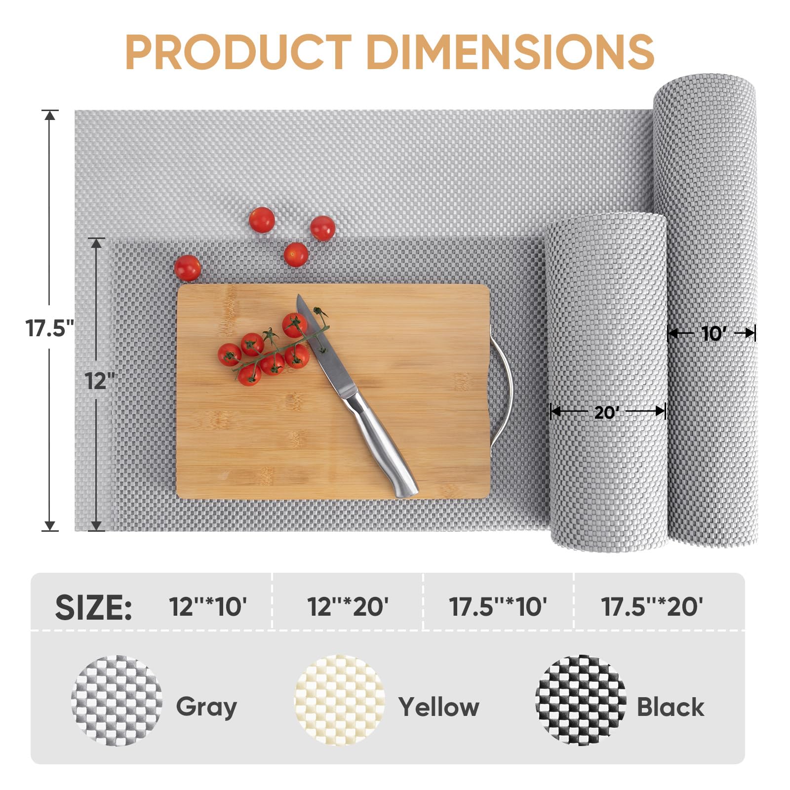 BALEINE Cabinet Liner, Drawer and Shelf Liner for Kitchen Cabinets Non-Adhesive, Non-Slip Protect Desks, Cupboard, Drawers, Shelves, Tableware (12 in x 10 Ft, Gray)