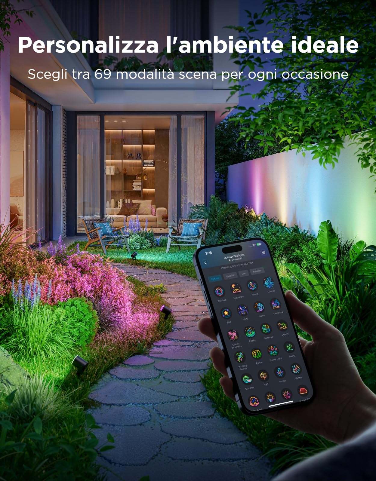 Govee Faretti da Esterno 2, RGBWIC Luci da Esterno, Dimmerabile 700lm, 2 pz | IP67, Luce da Giardino con 69 Scena e 16 Mio di Colori, Luci LED con Diversi Modi di Installazione, Funziona con Alexa