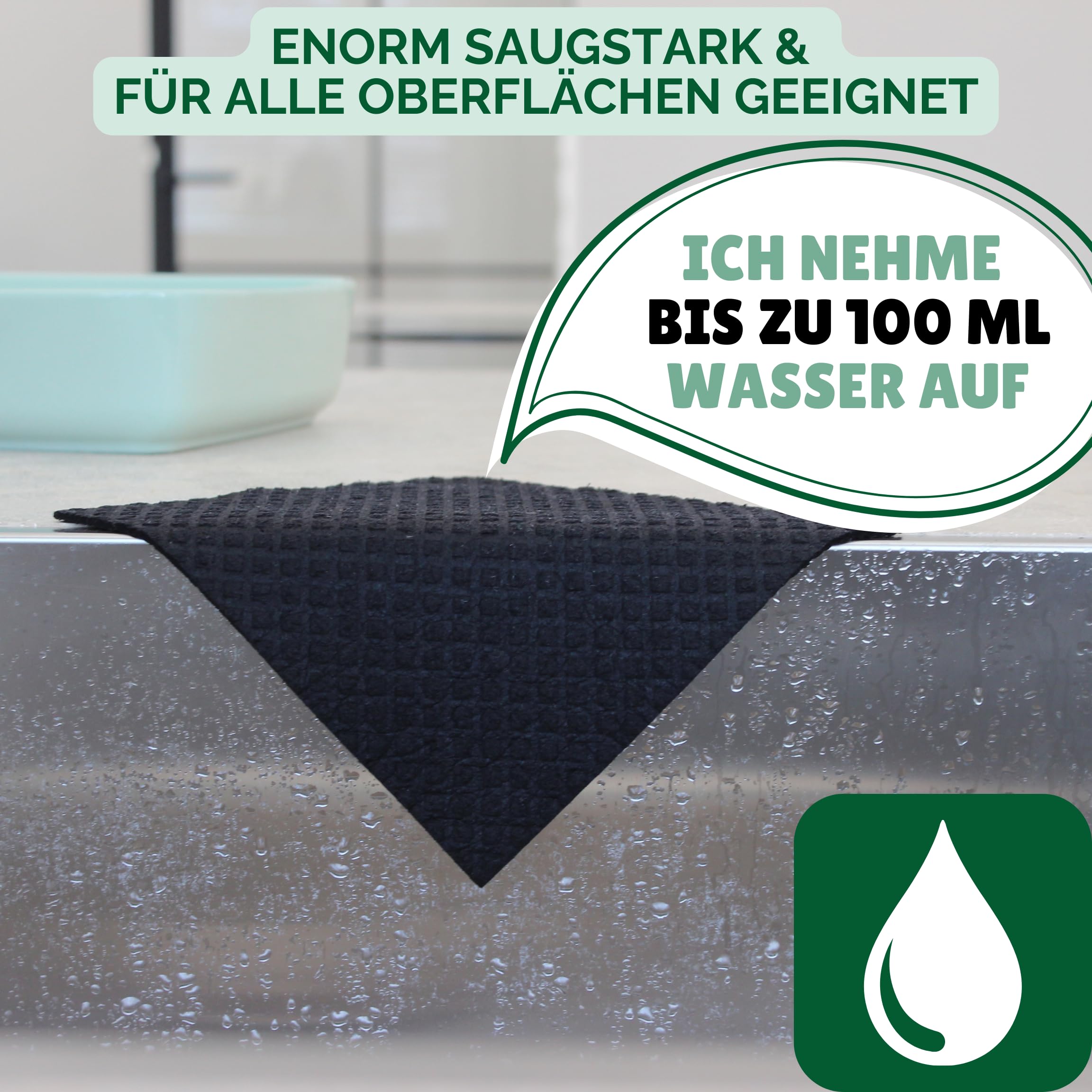 Protea 6er Set ÖKO-Küchentücher & Spültücher kompostierbar - Schwammtücher ökologisch - nachhaltige Reinigungstücher Geschirrtücher - 100% biologisch abbaubar - Made in Germany (Schwarz)