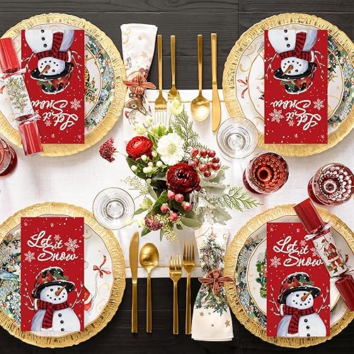 Miniatura 5 de Horaldaily 100 servilletas decorativas de papel desechables de Navidad, muñeco de nieve rojo para fiesta, almuerzo, cena, cocina, baño, Navidad