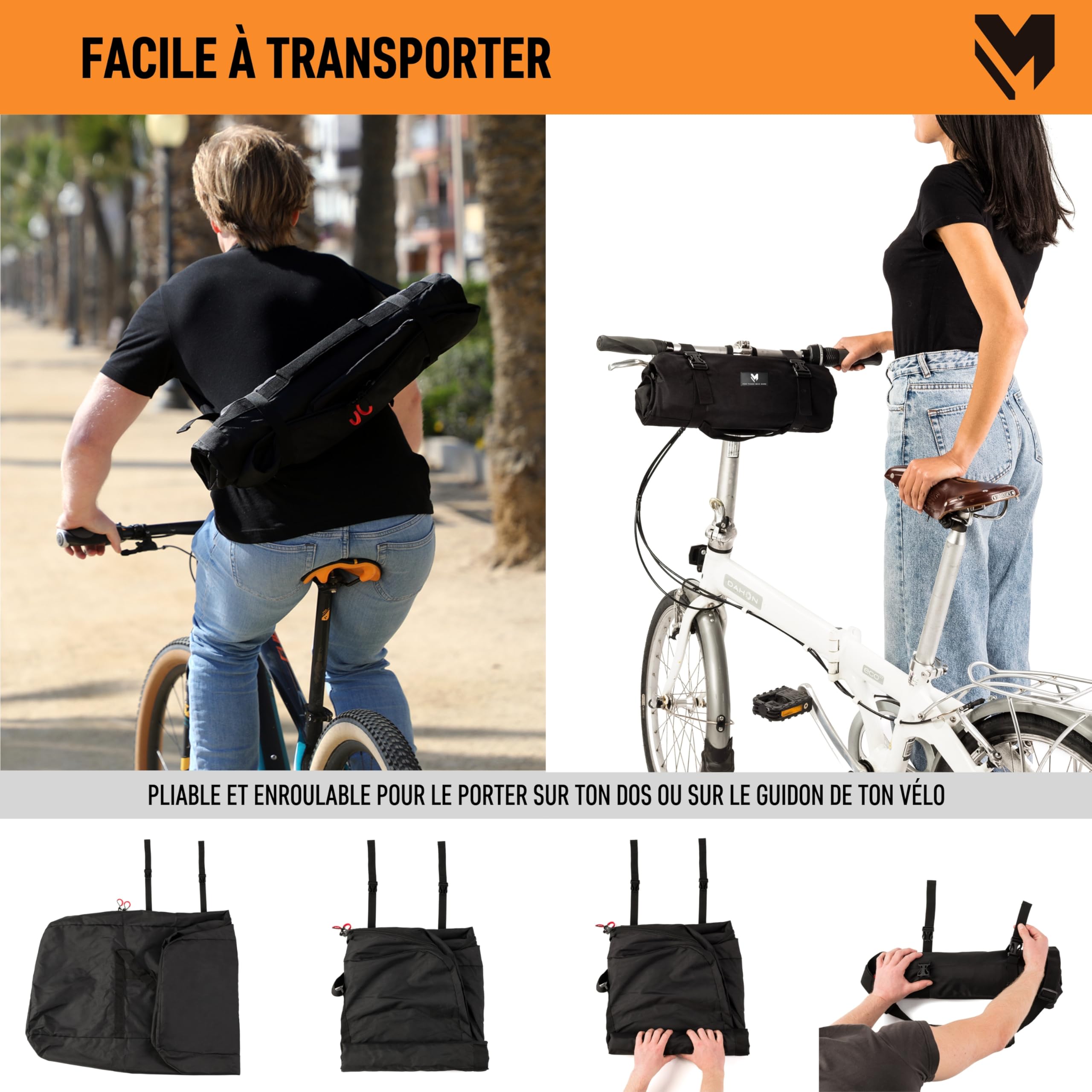 lamaki Housse Velo Pliant 14-20 Pouces pour Transport - Convient à Brompton, Dahon, Tern, B’Twin - Sac Velo en Nylon 1680D avec Fermetures Métalliques - Idéal Voyage et Train - Housse Transport Velo