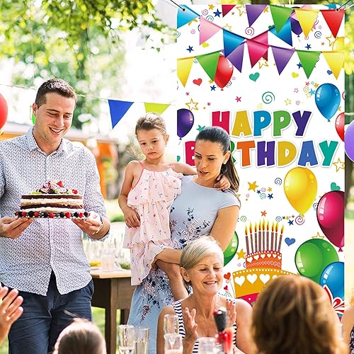 Miniatura 2 de Pancarta colorida de 3 x 6 pies para puerta de fiesta de cumpleaños para niños, recién nacidos, baby shower, feliz cumpleaños, globos de fondo,