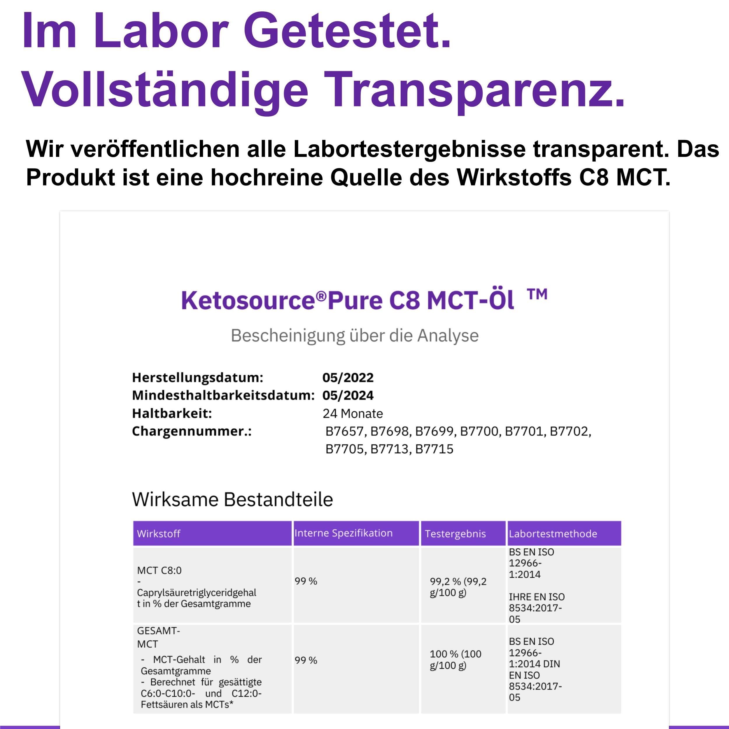 Reines MCT Öl C8 | Produziert 4X Ketone im Vergleich als Andere MCT-Öle | Höchste Reinheit von über 99% | 100% aus Kokosnuss | Unterstützt Keto & Fasten | Vegan | 1000 ml | Ketosource®
