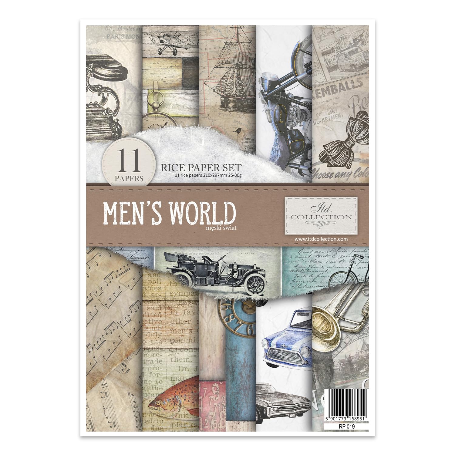 ITD Collection - Rice Paper Creative Set, A4, for Decoupage, Sheets 29.7 x 21 cm, Multi-Coloured (Mens World) — image 1