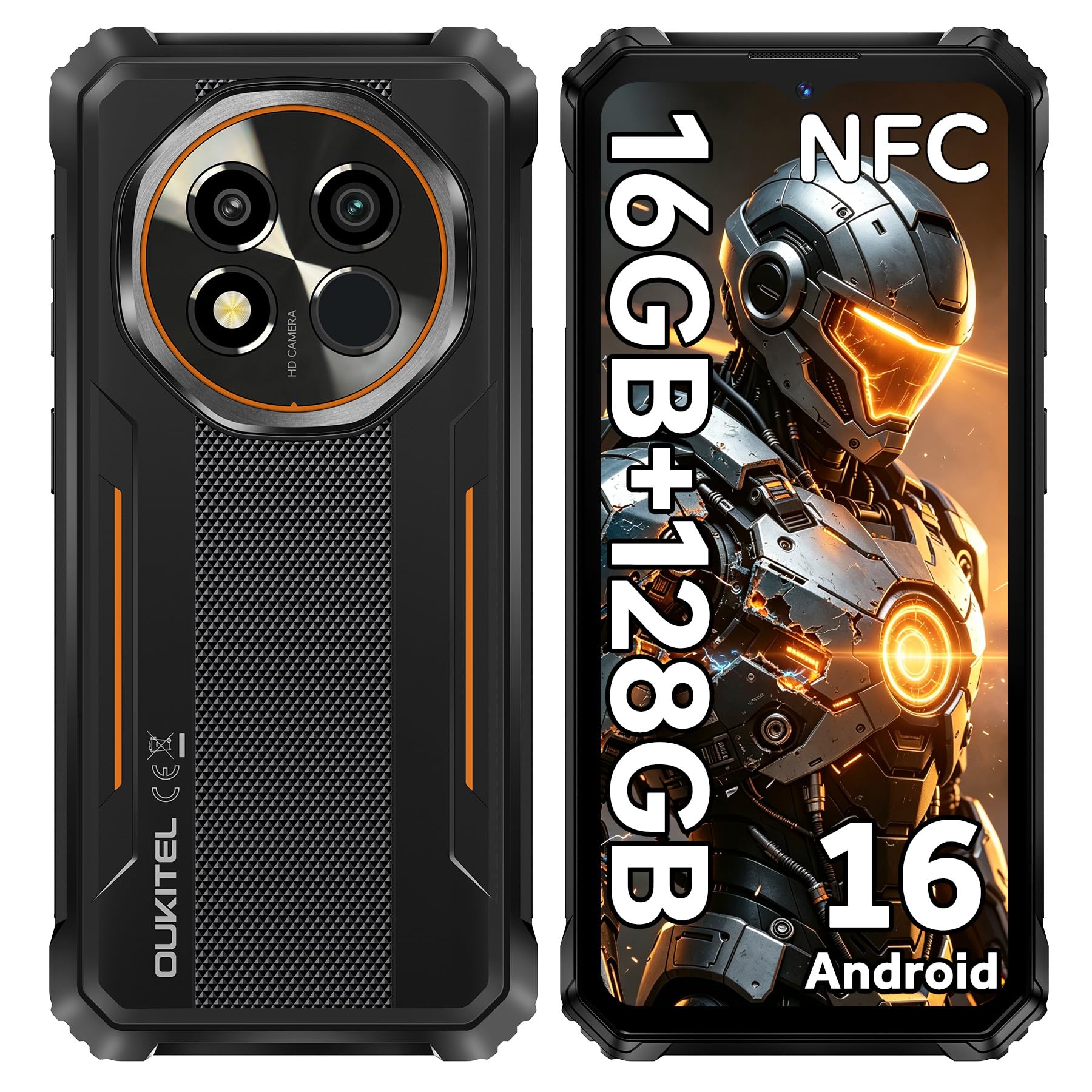 OUKITEL G6 Android 16 Rugged Smartphone 10600mAh, 16GB+128GB Cellulare | 6,52 Pollici Telefono Indistruttibile, Fotocamera 64MP, Impermeabile IP68/IP69K, 4G Dual SIM/OTG/NFC/Face ID/Fingerprint/GPS