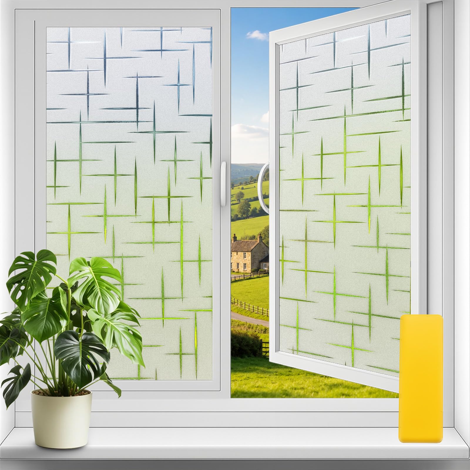 Aurathon Frosted Window Film Privacy for Glass, Cross Pattern, 59.5x200cm